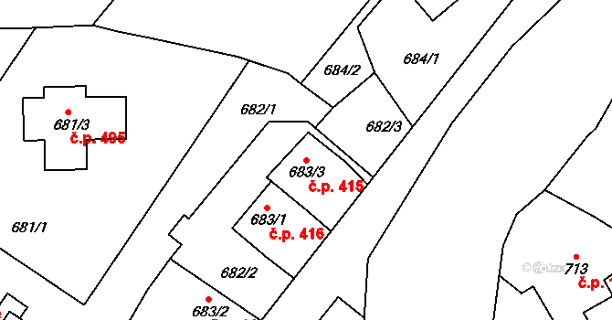 České Meziříčí 415 na parcele st. 683/3 v KÚ České Meziříčí, Katastrální mapa