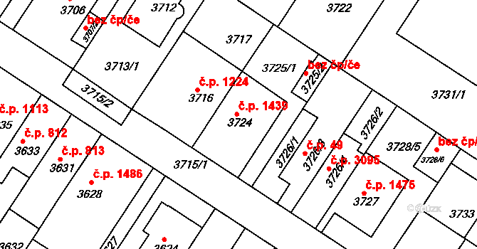 Strašnice 1439, Praha na parcele st. 3724 v KÚ Strašnice, Katastrální mapa
