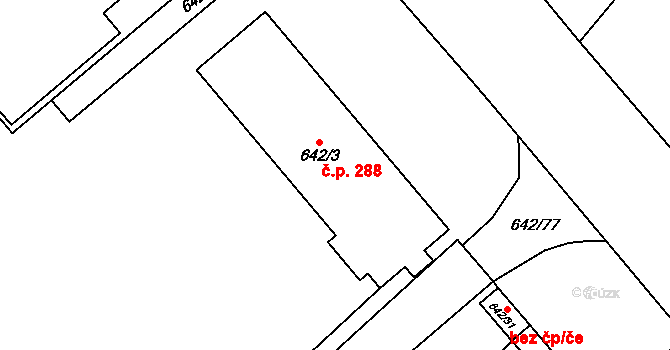 Dolní Měcholupy 288, Praha na parcele st. 642/3 v KÚ Dolní Měcholupy, Katastrální mapa
