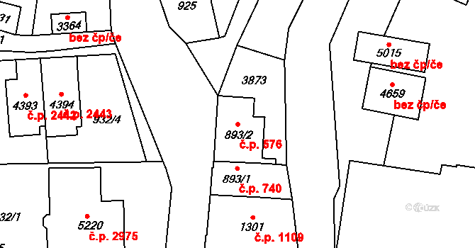Dvůr Králové nad Labem 576 na parcele st. 893/2 v KÚ Dvůr Králové nad Labem, Katastrální mapa