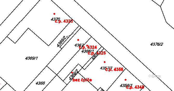 Chomutov 4325 na parcele st. 4366/1 v KÚ Chomutov II, Katastrální mapa