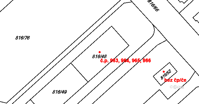 Doubravka 963,964,965,966, Plzeň na parcele st. 816/48 v KÚ Doubravka, Katastrální mapa