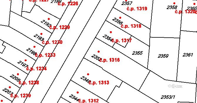 Prostějov 1316 na parcele st. 2352 v KÚ Prostějov, Katastrální mapa
