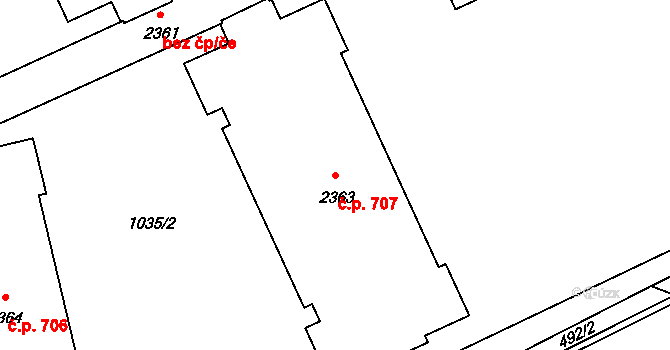Týn nad Vltavou 707 na parcele st. 2363 v KÚ Týn nad Vltavou, Katastrální mapa
