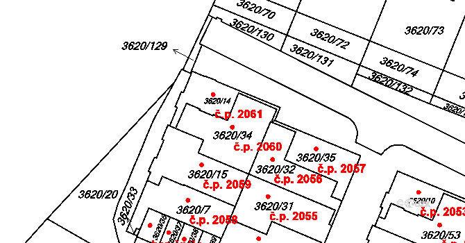 Tachov 2057 na parcele st. 3620/35 v KÚ Tachov, Katastrální mapa