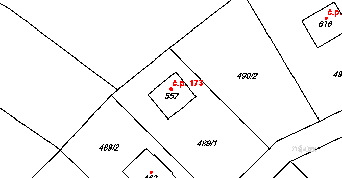 Libeř 173 na parcele st. 557 v KÚ Libeř, Katastrální mapa