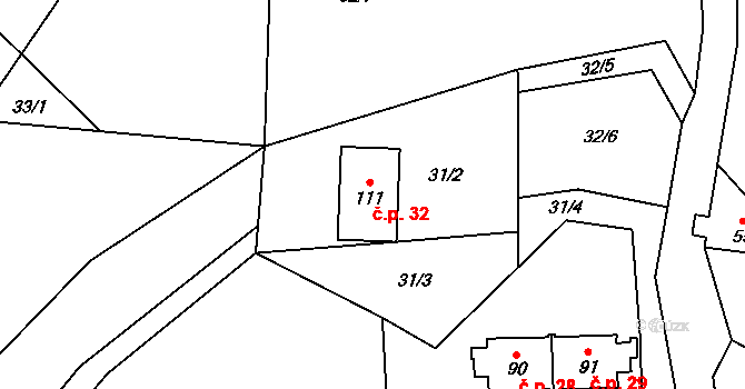 Výškovice 32, Vimperk na parcele st. 111 v KÚ Výškovice u Vimperka, Katastrální mapa