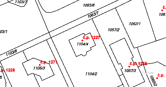 Suchdol 1227, Praha na parcele st. 1104/4 v KÚ Suchdol, Katastrální mapa