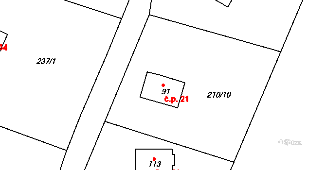 Anenská Ves 21, Krajková na parcele st. 91 v KÚ Hrádek u Krajkové, Katastrální mapa