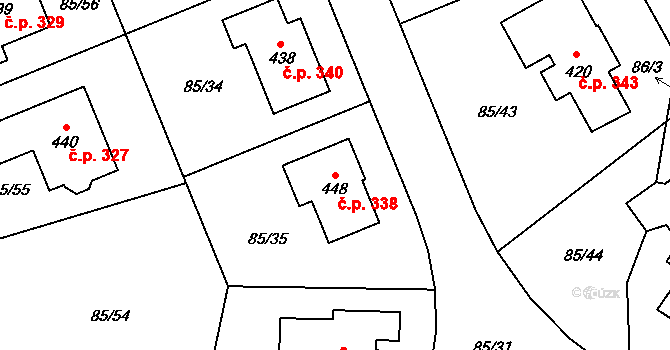 Borek 338 na parcele st. 448 v KÚ Borek u Českých Budějovic, Katastrální mapa