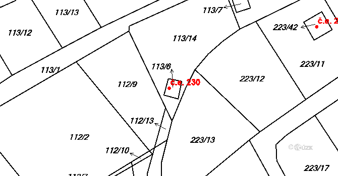 Stradov 230, Chlumec na parcele st. 113/6 v KÚ Stradov u Chabařovic, Katastrální mapa