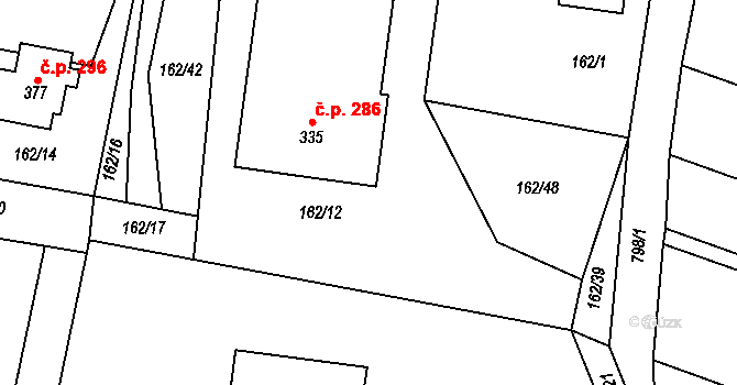 Žďárná 286 na parcele st. 335 v KÚ Žďárná, Katastrální mapa