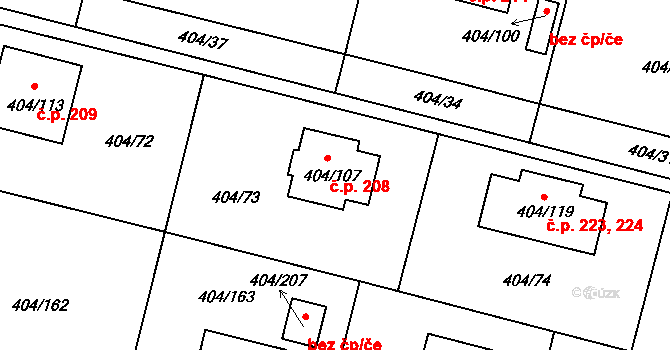 Stratov 208 na parcele st. 404/107 v KÚ Stratov, Katastrální mapa