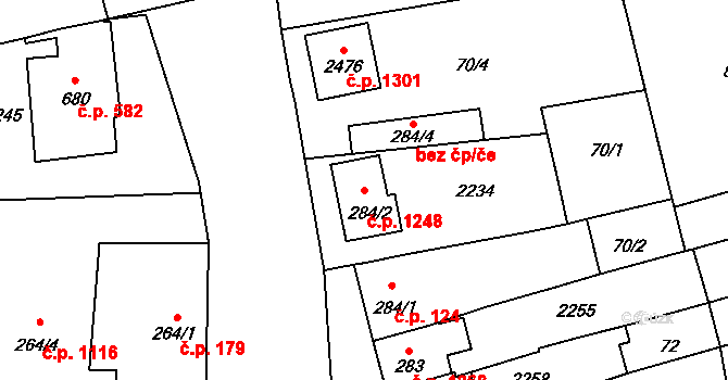 Malenovice 1248, Zlín na parcele st. 284/2 v KÚ Malenovice u Zlína, Katastrální mapa