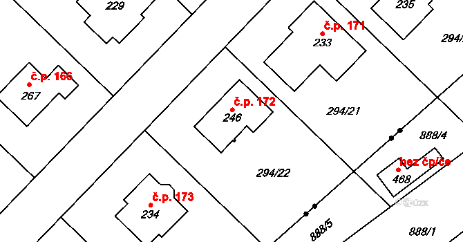 Poděbaby 172, Havlíčkův Brod na parcele st. 246 v KÚ Poděbaby, Katastrální mapa
