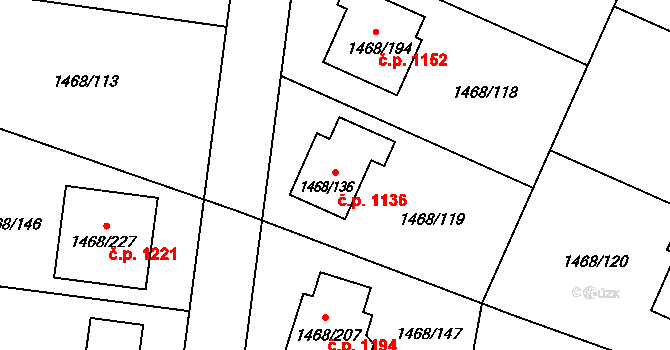 Pečky 1136 na parcele st. 1468/136 v KÚ Pečky, Katastrální mapa