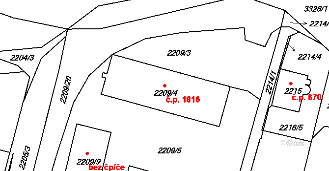 Benešov 1816 na parcele st. 2209/4 v KÚ Benešov u Prahy, Katastrální mapa