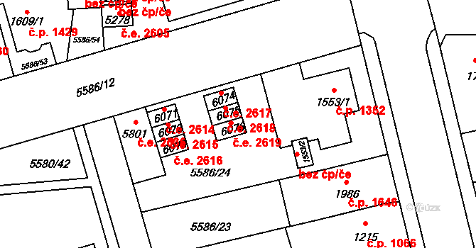 Žatec 2619 na parcele st. 6076 v KÚ Žatec, Katastrální mapa