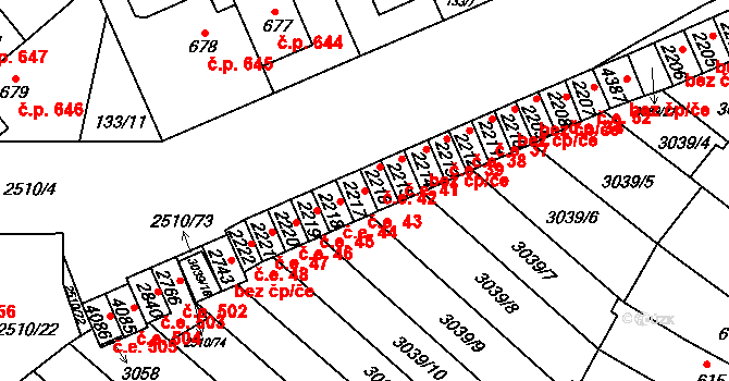 Kyjov 43 na parcele st. 2217 v KÚ Kyjov, Katastrální mapa