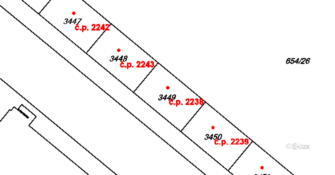 Zábřeh 2238, Ostrava na parcele st. 3449 v KÚ Zábřeh nad Odrou, Katastrální mapa