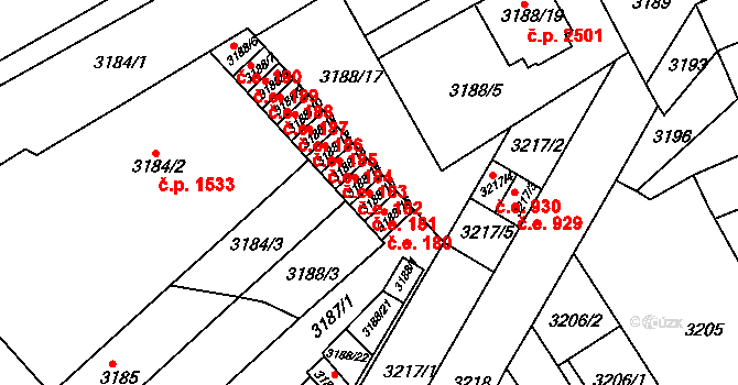 Znojmo 181 na parcele st. 3188/15 v KÚ Znojmo-město, Katastrální mapa