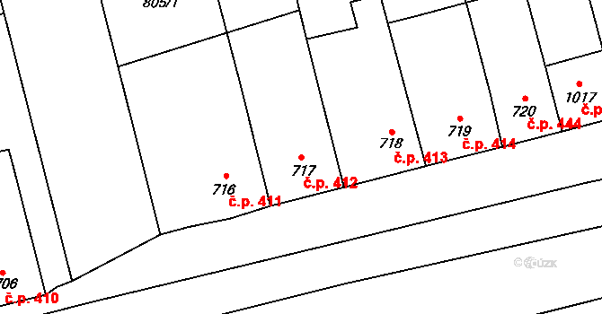 Tlumačov 412 na parcele st. 717 v KÚ Tlumačov na Moravě, Katastrální mapa