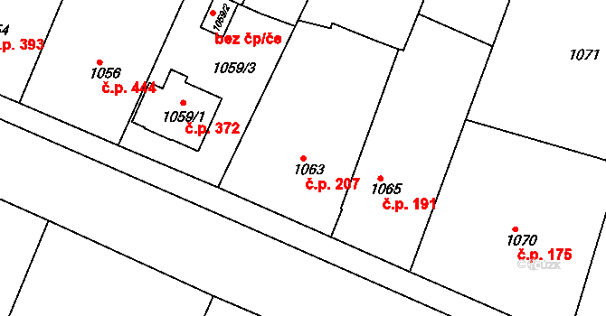 Želechovice nad Dřevnicí 207 na parcele st. 1063 v KÚ Želechovice nad Dřevnicí, Katastrální mapa