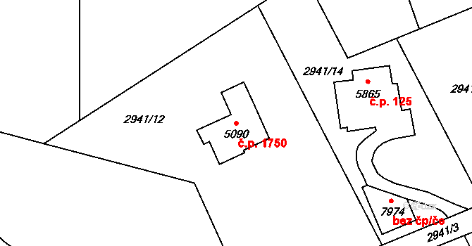 Zlín 1750 na parcele st. 5090 v KÚ Zlín, Katastrální mapa