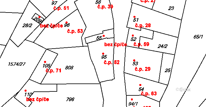 Letošov 52, Nesovice na parcele st. 95 v KÚ Letošov, Katastrální mapa