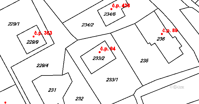 Šilheřovice 94 na parcele st. 233/2 v KÚ Šilheřovice, Katastrální mapa