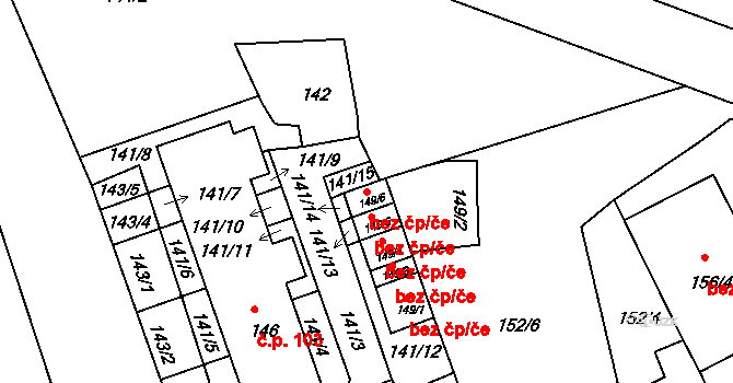 Jihlava 44526539 na parcele st. 149/6 v KÚ Antonínův Důl, Katastrální mapa