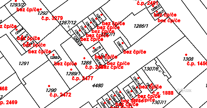 Teplice 45139539 na parcele st. 1287/2 v KÚ Teplice, Katastrální mapa