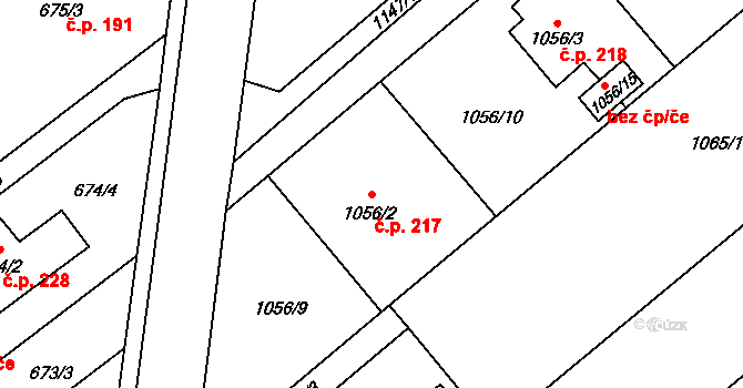 Darkovičky 217, Hlučín na parcele st. 1056/2 v KÚ Darkovičky, Katastrální mapa