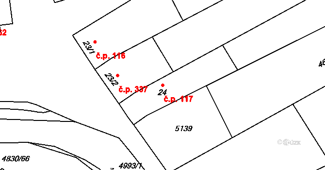 Boršice 117 na parcele st. 24 v KÚ Boršice u Buchlovic, Katastrální mapa