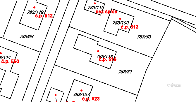 Senec 516, Zruč-Senec na parcele st. 783/118 v KÚ Senec u Plzně, Katastrální mapa