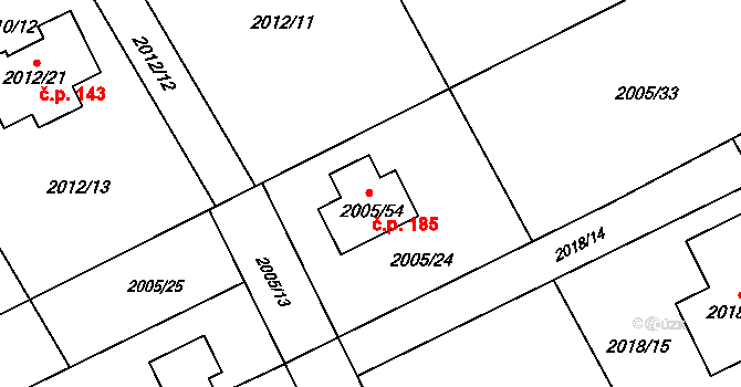 Mizerov 185, Karviná na parcele st. 2005/54 v KÚ Karviná-město, Katastrální mapa