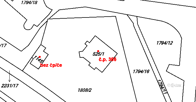 Králíky 386 na parcele st. 525/1 v KÚ Králíky, Katastrální mapa