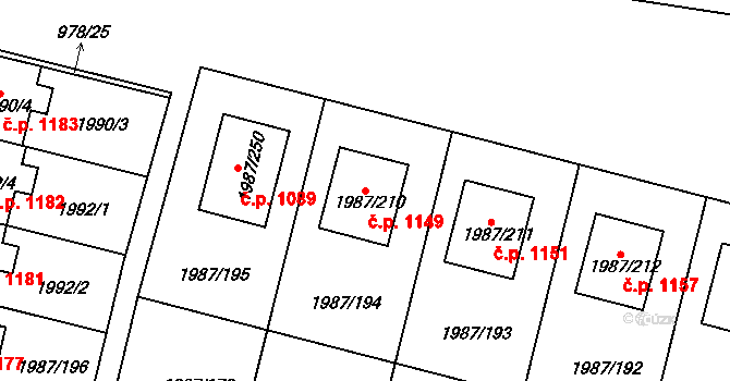 Nýřany 1149 na parcele st. 1987/210 v KÚ Nýřany, Katastrální mapa