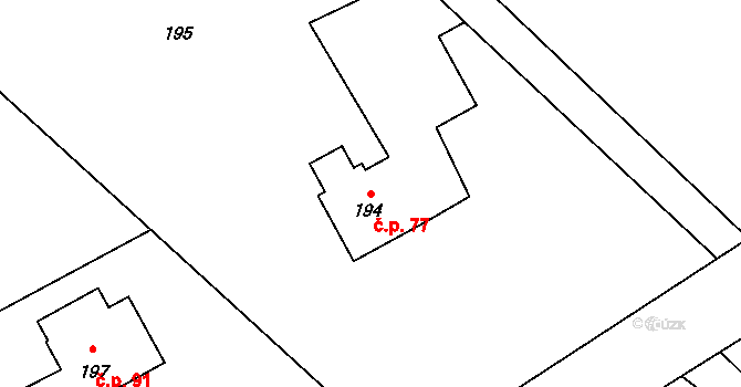 Mistřovice 77, Český Těšín na parcele st. 194 v KÚ Mistřovice, Katastrální mapa