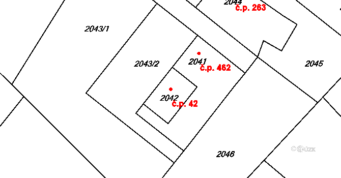 Rapotín 42 na parcele st. 2042 v KÚ Rapotín, Katastrální mapa