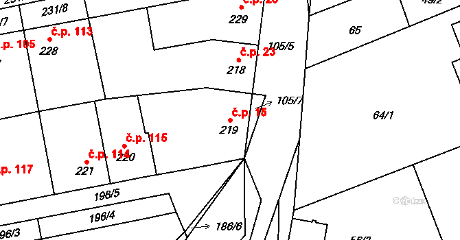 Svinařov 15 na parcele st. 219 v KÚ Svinařov u Kladna, Katastrální mapa