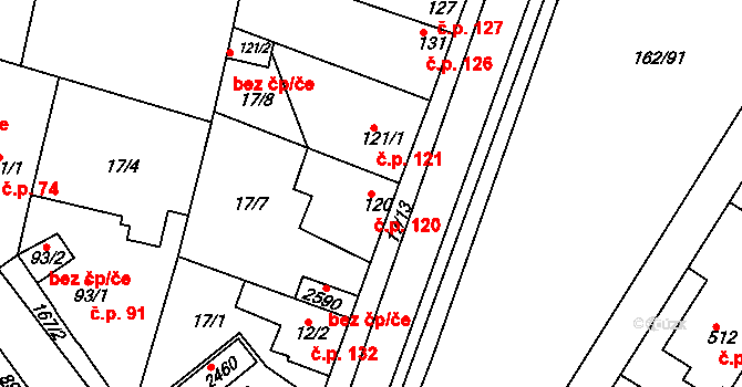 Lobeček 120, Kralupy nad Vltavou na parcele st. 120 v KÚ Lobeček, Katastrální mapa