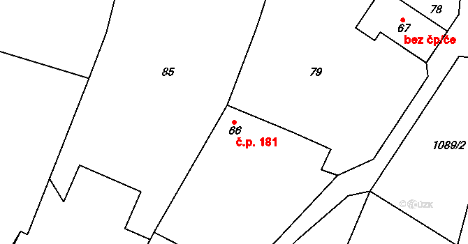 Čisovice 181 na parcele st. 66 v KÚ Čisovice, Katastrální mapa