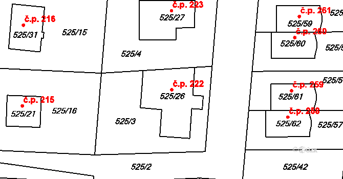 Jinočany 222 na parcele st. 525/26 v KÚ Jinočany, Katastrální mapa