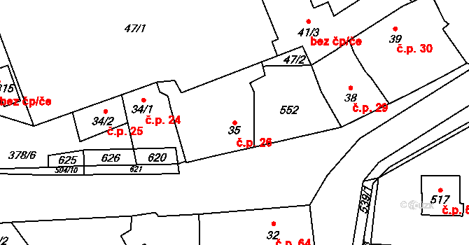Rudná 26 na parcele st. 35 v KÚ Dušníky u Rudné, Katastrální mapa