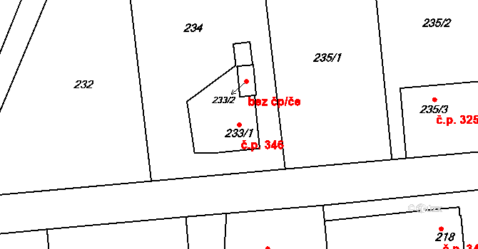Bohuslavice 346 na parcele st. 233/1 v KÚ Bohuslavice nad Metují, Katastrální mapa
