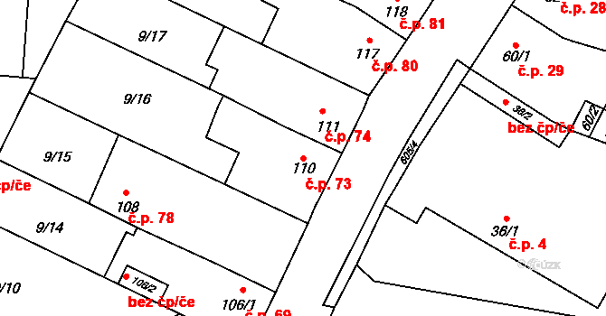 Nové Jesenčany 73, Pardubice na parcele st. 110 v KÚ Nové Jesenčany, Katastrální mapa