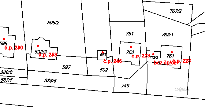 Přerov XII-Žeravice 246, Přerov na parcele st. 603 v KÚ Žeravice, Katastrální mapa