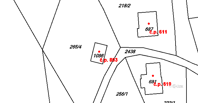 Lučany nad Nisou 803 na parcele st. 1086 v KÚ Lučany nad Nisou, Katastrální mapa