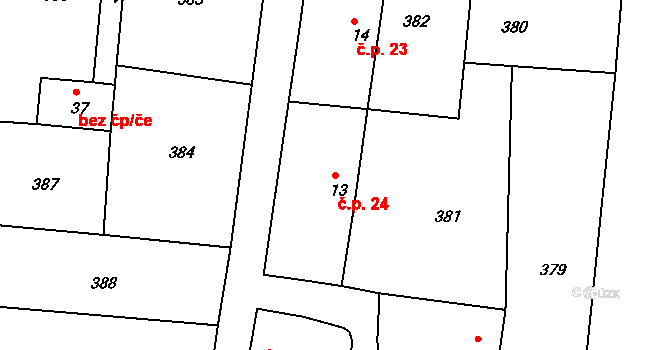 Chocholatá Lhota 24, Vlachovo Březí na parcele st. 13 v KÚ Chocholatá Lhota, Katastrální mapa